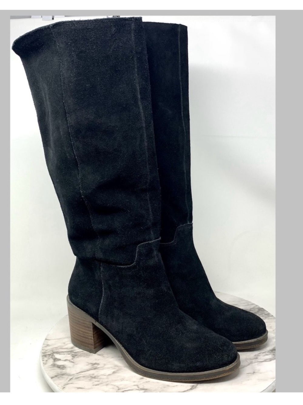 Lucky Brand Ritten Black Suede Knee-High Boots 10 Wide Calf Classic Boho Chunky